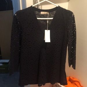 Tory Burch embroidered V neck shirt blouse